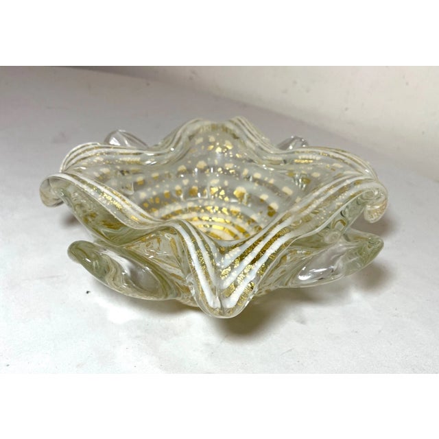 1970s Vintage Blown Murano Venetian Art Glass Cigarette Cigar Gold Ashtray Italian For Sale - Image 5 of 12