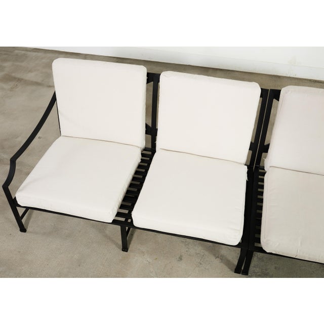 Restoration Hardware Two Piece Carmel Aluminum Garden Sofa 9.5 Ft For Sale - Image 12 of 18