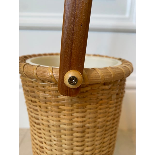 Vintage 1970s Woven Wicker & Rattan Wine Cooler/Carrier With Liner For Sale - Image 10 of 11