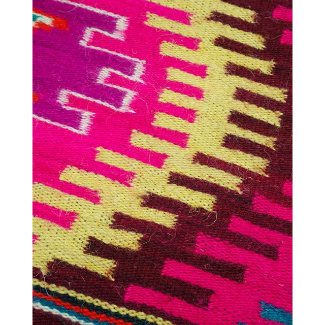 Handwoven Eastern European (Romanian/Balkan-style) flatweave wool runner featuring bold geometric medallions and striped...