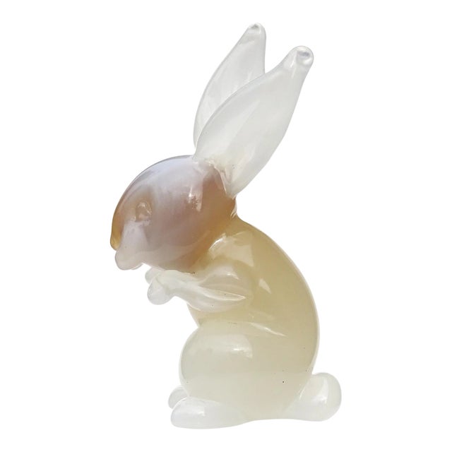 Murano Seguso Vintage Opalescent White Caramel Italian Art Glass Bunny Rabbit Sculpture For Sale