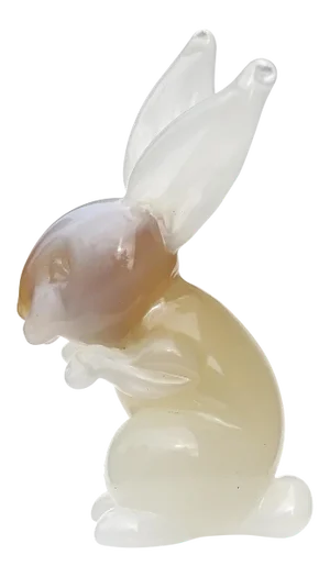 Murano Seguso Vintage Opalescent White Caramel Italian Art Glass Bunny Rabbit Sculpture