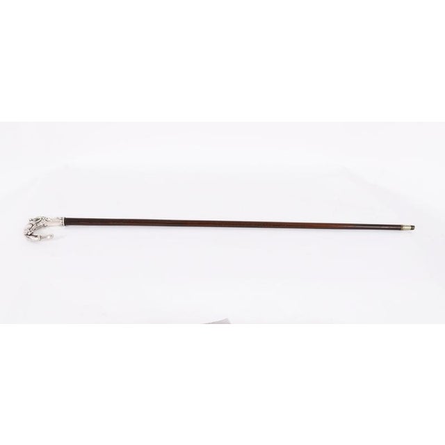 This is a beautiful antique French 900 silver fox and hare-handled walking stick, circa 1880 in date The striking stick...