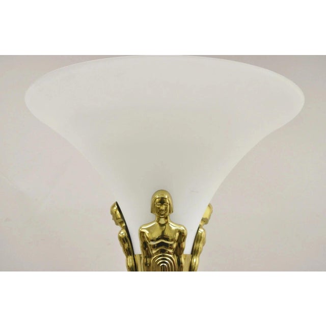 Vintage Postmodern Art Deco Figural Frosted Acrylic & Glass Torchiere Floor Lamp For Sale - Image 13 of 13