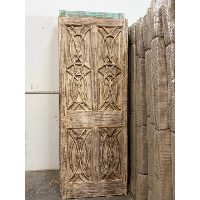 Antique Hand-Carved Double Entry Doors in Distressed Wood Architectural Statement Panels 80x30 For Sale - Image 4 of 7