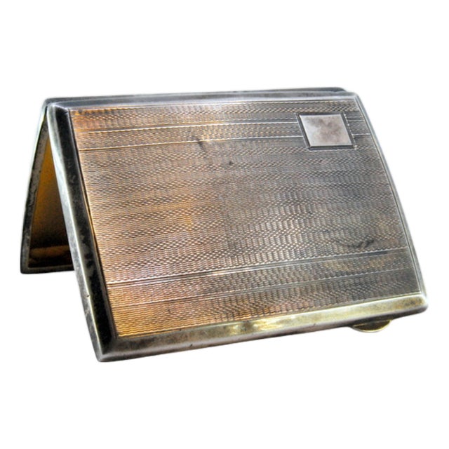 Guilloche Silver Cigarette Case with Monogram Card For Sale