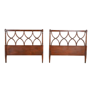 Edward Wormley for Dunbar Mid-Century French Regency Louis XVI Carved Mahogany Twin Size Headboards, Pair