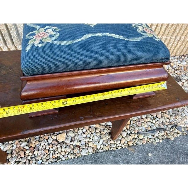 Antique American Empire Mahogany Flower Needlepoint Small Ottoman For Sale In Washington DC - Image 6 of 9