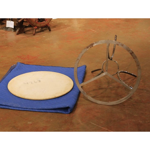 Antique White Late 20th Century French Wrought Iron Bistrot Table With Limestone Top For Sale - Image 8 of 8