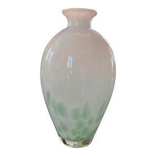 Contemporary Heavy Large Glass Vase Milk White and Green For Sale