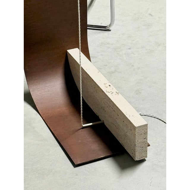 Equo X Floor Lamp in Bent Iron with Stainless Steel and Travertine by D´ARK Atelier For Sale - Image 9 of 18