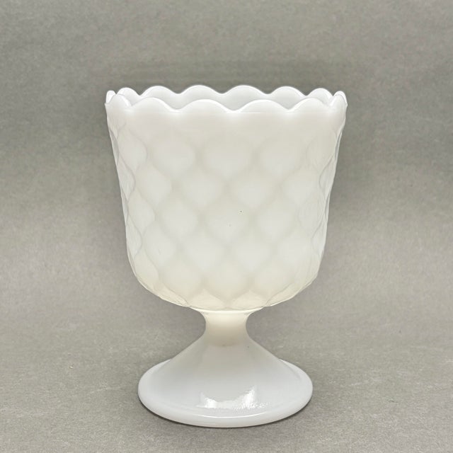 Traditional Vintage e.o. Brody Co. Milk Glass Diamond Pattern Pedestal Planter Vase For Sale - Image 3 of 9