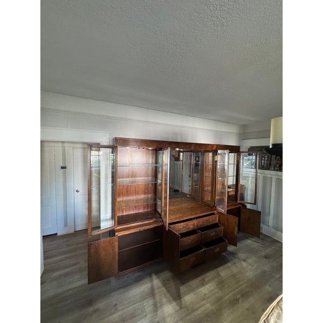 Wood 1960s Henredon Campaign Style DIning Room Hutch For Sale - Image 7 of 11