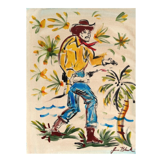 Last Draw - Abstract Vintage Inspired Figurative Cowboy Original Artwork by Jesse Black For Sale
