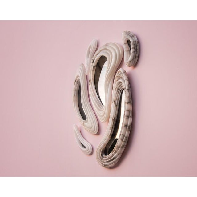 Aqua Fossil Wall Mirrors in Alabaster and Glass Mirror by Amarist Studio, Set of 6 For Sale - Image 14 of 16