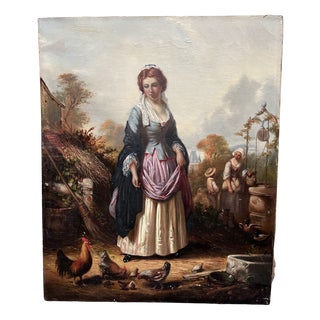 Pierre Jean Edmond Castan, Portrait of Woman & Farmer, 19th Century, Oil on Canvas For Sale