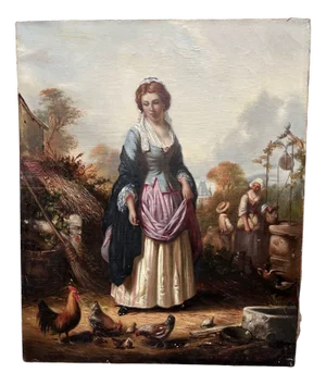 Pierre Jean Edmond Castan, Portrait of Woman & Farmer, 19th Century, Oil on Canvas