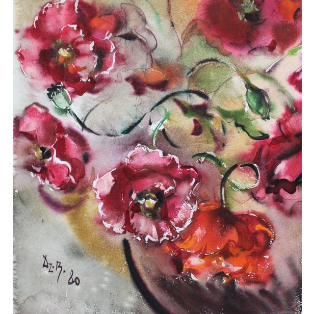 Dzidra Bauma, Poppies, 1980, Watercolor, in Good conditions. Designed 1980 to 1989 This piece has an attribution mark, I...
