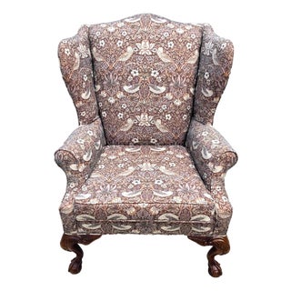 Vintage Hickory Chair Co Wingback William Morris Strawberry Thief Fabric For Sale