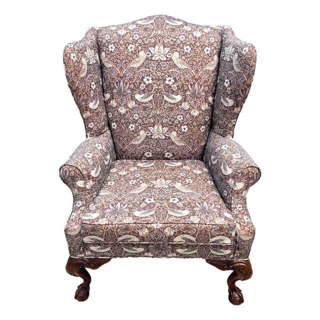 Vintage Hickory Chair Co Wingback William Morris Strawberry Thief Fabric For Sale