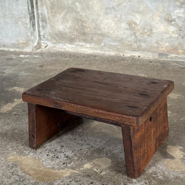 Brutalist Small Upcycled Teak Stool, 1990s For Sale - Image 3 of 12