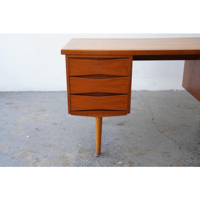 Fredrik A. Kayser Danish Modern Teak Double-Pedestal Desk in the Style of Arne Vodder For Sale - Image 4 of 17