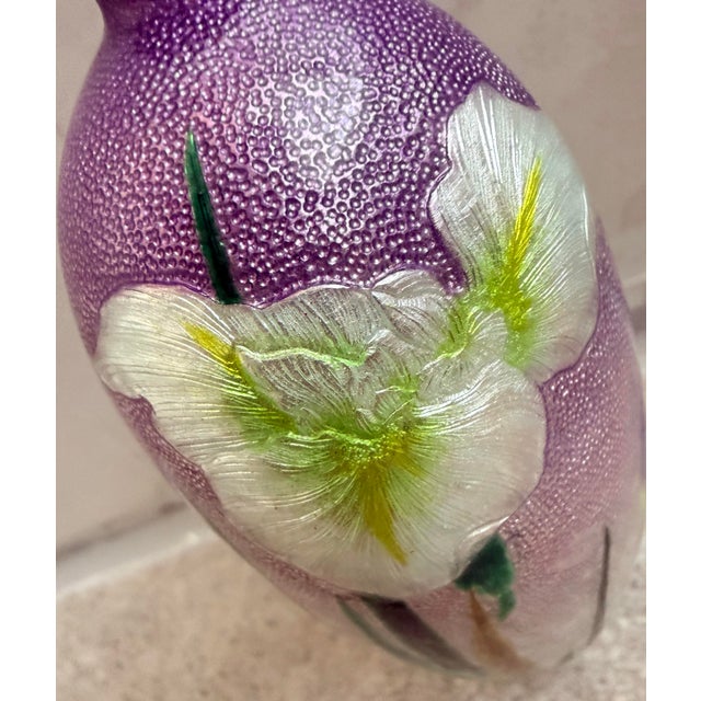 Japanese Miniature Antique Japanese Meiji Era Cloisonné Enamel Ginbari Vase in Silver With Irises, Signed For Sale - Image 3 of 12