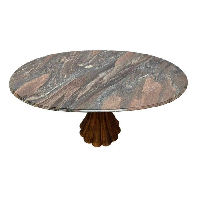 1980s Style of Angelo Mangiarotti Dining Table Flowing Marble Copper Fluted Base For Sale