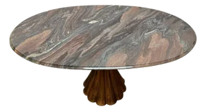 1980s Style of Angelo Mangiarotti Dining Table Flowing Marble Copper Fluted Base