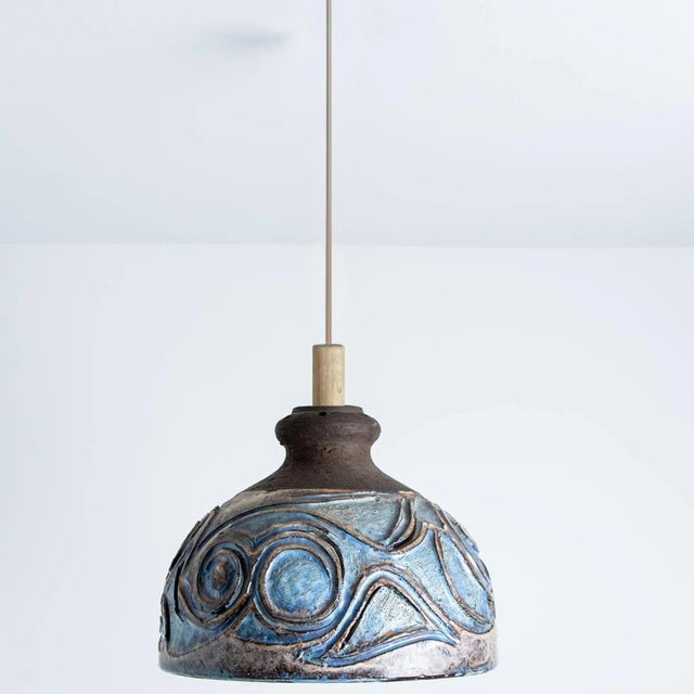 Blue Ceramic Pendant Light, Denmark, 1970 For Sale - Image 4 of 13
