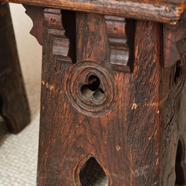 19th Century French Oak Neo Gothic Stool For Sale - Image 4 of 7