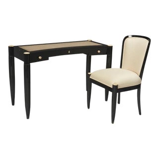 Art Deco Sally Sirkin Lewis for J. Robert Scott Black Lacquer & Leather Top Desk & Chair For Sale
