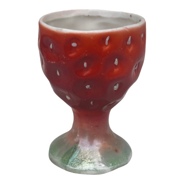 German Porcelain Majolica Strawberry Egg Cup, Circa 1920 For Sale