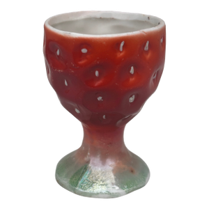 German Porcelain Majolica Strawberry Egg Cup, Circa 1920