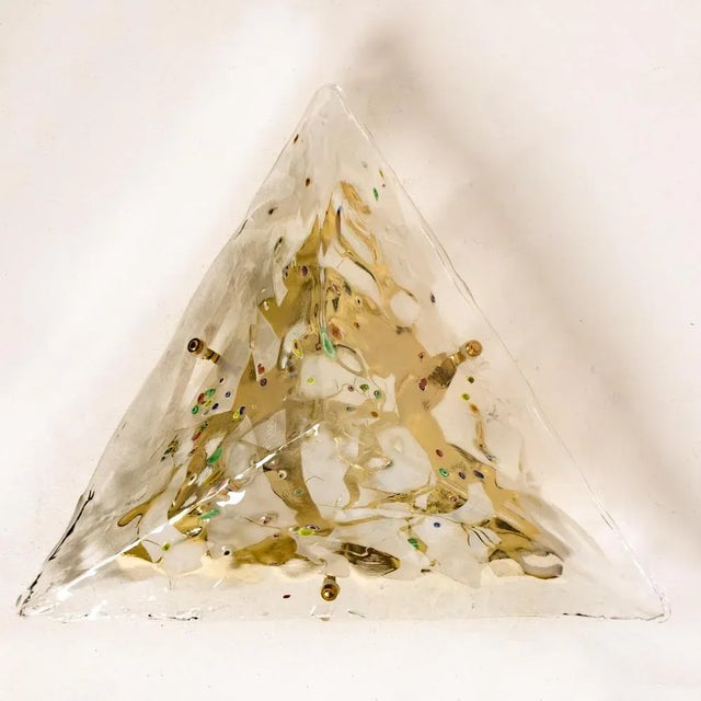 Gold-Plated Pyramid Murano Flush Mount or Wall Light from La Murrina, Italy, 1970s For Sale - Image 3 of 13
