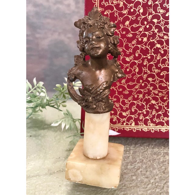 Art Nouveau Antique Spelter Bust on Marble Victorian Child Bust Bronzed For Sale In Phoenix - Image 6 of 10
