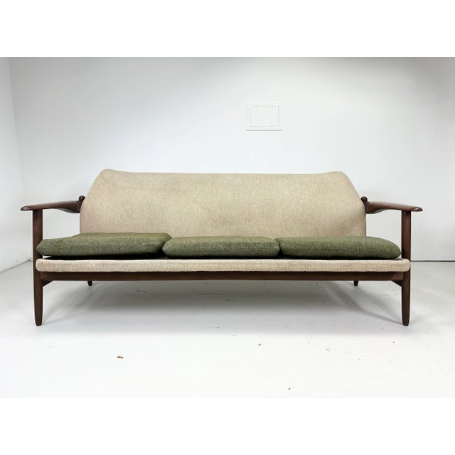 Grete Jalk 1960’s Sculpted Danish Teak Sofa For Sale - Image 4 of 11