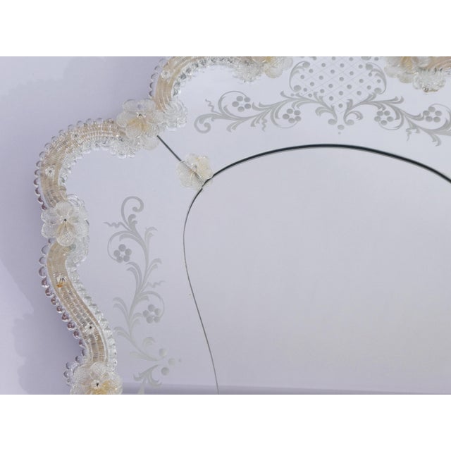 Vintage Venetian Scalloped Murano Glass Mirror with Etched Floral Details, 1950s For Sale - Image 8 of 13