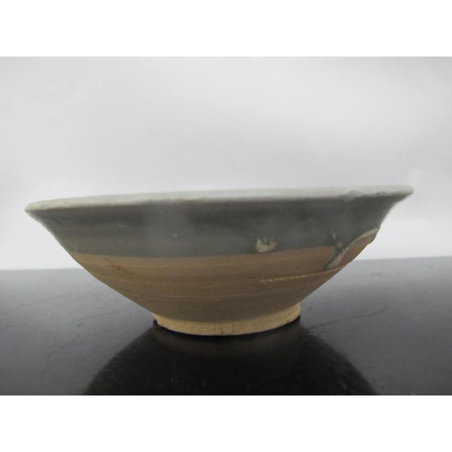 Antique Japanese ceremonial Summer Match "Chawan" tea bowl. Beautiful thick celadon glaze showing with spirals of unglazed...