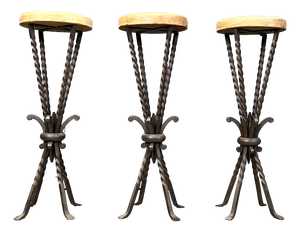 Vintage French Wrought Iron Bar Stools, 1960s, Set of 3