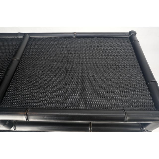 Late 20th Century Black Lacquer Bamboo Rattan 60" Long Console Sofa Table Bloomingdale's MINT! For Sale - Image 5 of 14