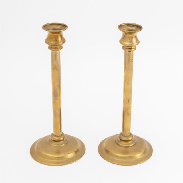 Pair of Arts and Crafts Brass Candlesticks For Sale - Image 4 of 5