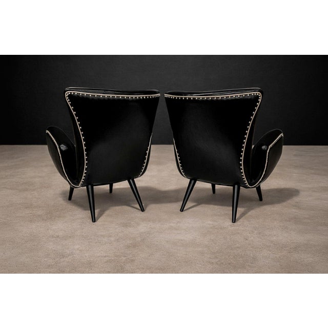 Pair of Armchairs in & Faux Black Leather, Unknown, 1950s For Sale In New York - Image 6 of 9