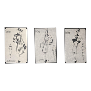 1945 Set of 3 French Mid-Century Fashion Prints