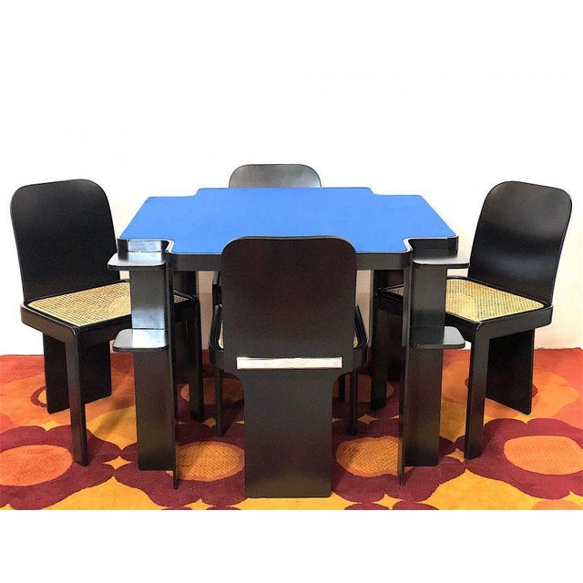 Blue Table and Game Chairs Set by Pierluigi Molinari, 1970s, Set of 5 For Sale - Image 8 of 8