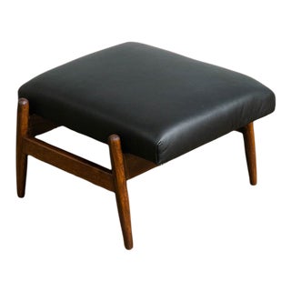 1960s Mid Century Danish Modern Black Leather Ottoman For Sale