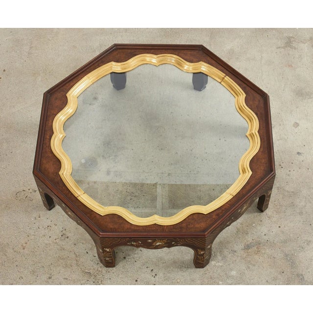 Baker Furniture Company Baker Chinoiserie Octagonal Lacquered Brass Tray Cocktail Table For Sale - Image 4 of 13