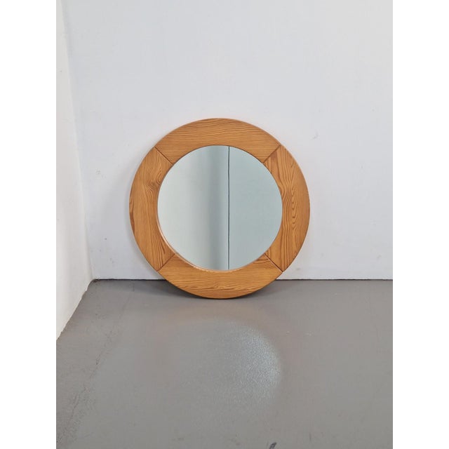 Vintage Scandinavian Round Pine Mirror, 1970s For Sale - Image 4 of 8