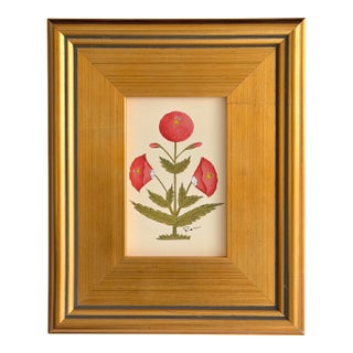 Original Hand-Painted Red Floral Motif Paining, Framed For Sale