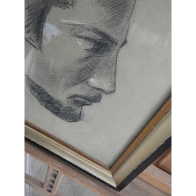 Wood Mina Anselmi, Profile of Man, 1940, Charcoal Drawing, Framed For Sale - Image 7 of 11